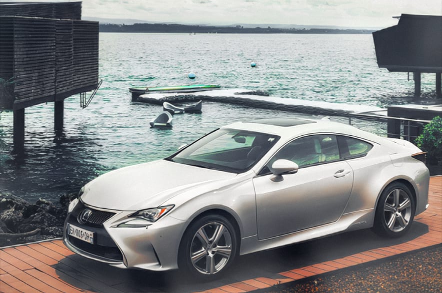 Lexus RC on a lakeside jetty in Switzerland